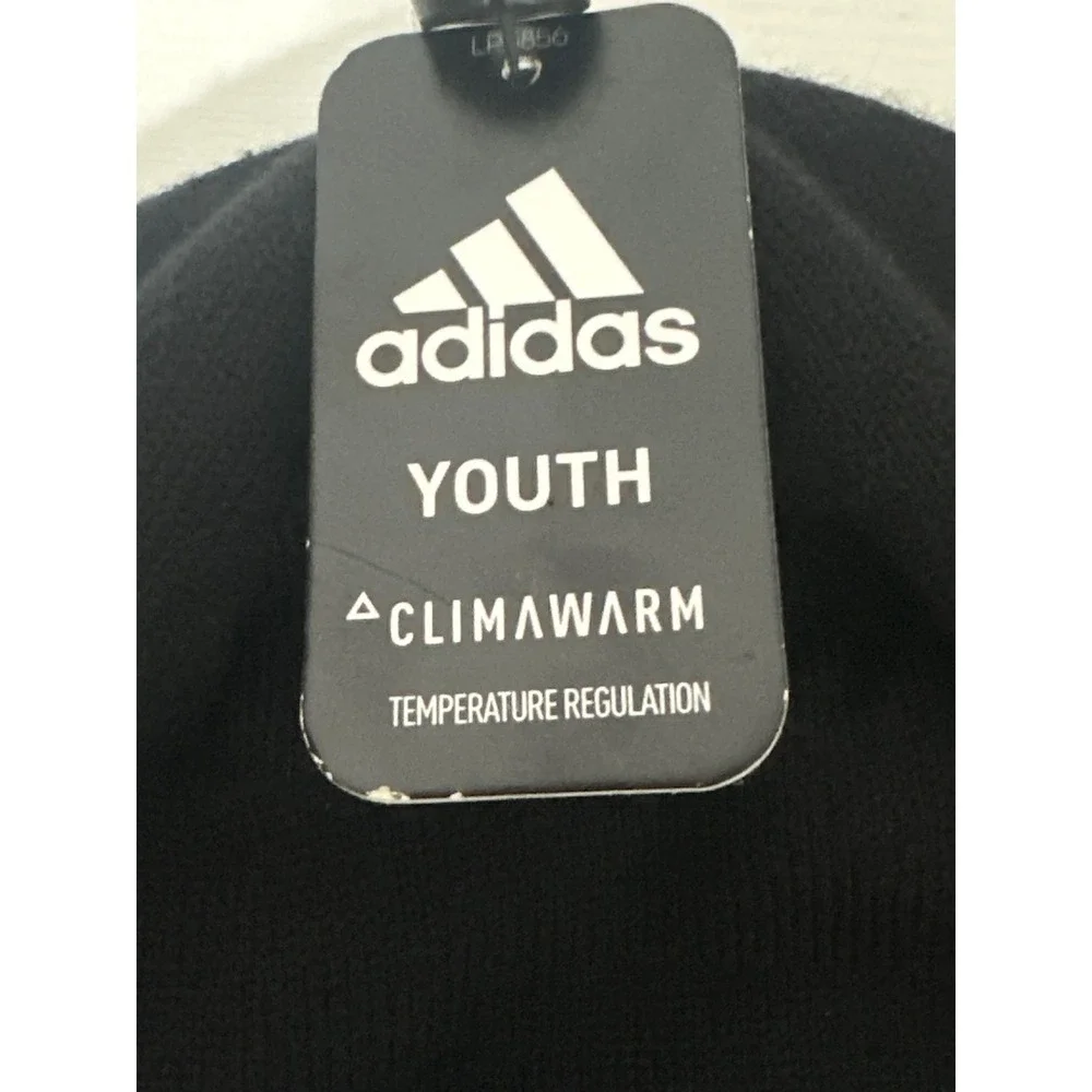 Adidas Youth ClimaWarm Black Beanie Hat Winter Knit Cap Kids Logo